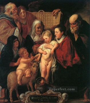 ジェイコブ・ヨルダーンス Painting - 聖家族と聖アンナ 若い洗礼者とその両親 フランドル バロック様式 ヤコブ ヨルダーンス